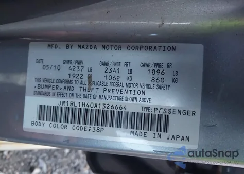 2010 Mazda Mazdaspeed3 Sport z USA, uszkodzony, nr VIN JM1BL1H40A1326664